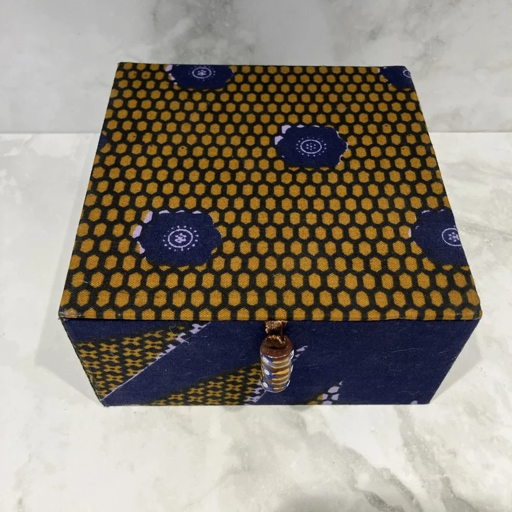 Fabric Keepsake Gift Box Geometric Boho Print Purple Red Gold Velour Lining  6